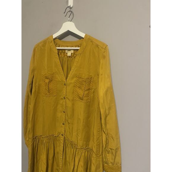 Anthropologie Maeve Marlie Dress Womens 6 Button Front Long‎ sleeve Yellow Gold - Picture 4 of 9